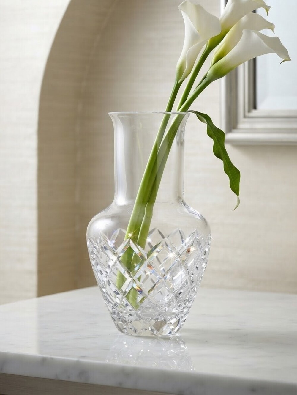 Clear Crystal Cut Glass Vase 8.5 Diamond Pattern